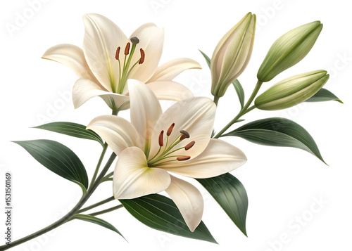 Elegant white lily bouquet with pink accents, showcasing nature's beauty in full bloom