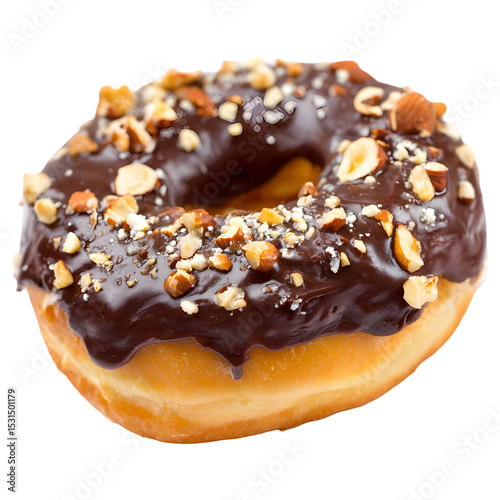 Delicious chocolate donut topped with hazelnuts a sweet treat isolated on transparent background