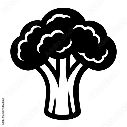 Black Broccoli Silhouette Icon - Healthy Vegetable for Vegan and Vegetarian Diets