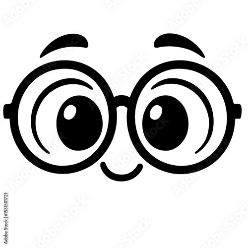 Cute Nerd Emoji Face with Glasses - Black and White Vector Icon for Knowledge and Intelligence