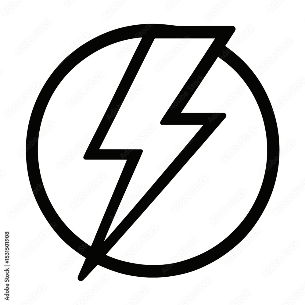 Outline Vector Icon of a Lightning Bolt in a Circle - Power or Flash Symbol Outline Vector Icon of a Lightning Bolt in a Circle - Power or Flash Symbol