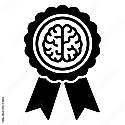 Award Ribbon with Brain Icon - Symbol of Intelligence and Achievement