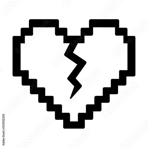 Pixelated Broken Heart Icon Vector for Love, Sadness, and Digital Design