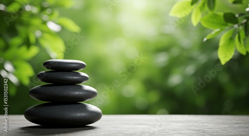 Zen stones and bamboo, balanced for harmony and relaxation in nature