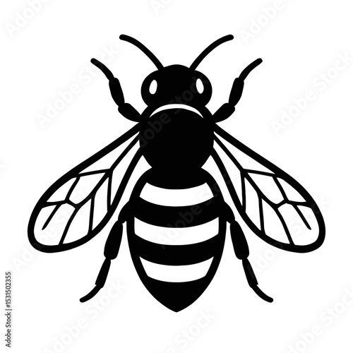 Simple Black Outline Vector Icon of a Honeybee Insect
