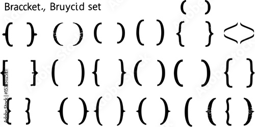 Bracket, braces, parenthes vector set, Diverse curly bracket styles for design, coding, and typography. Ideal symbol for software, graphic design, and programming visuals