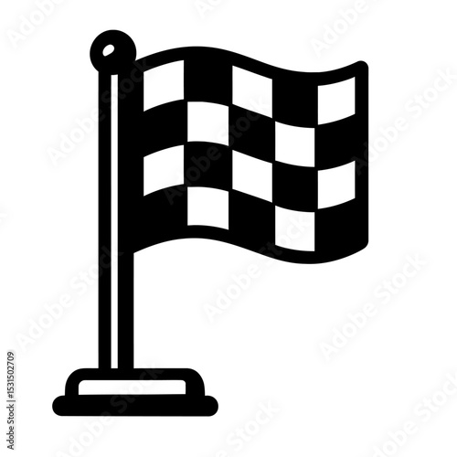Waving Checkered Flag on Pole Icon - Race Finish Line Symbol
