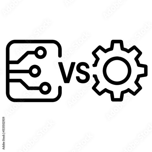 Technology (Circuit Board) vs. Mechanism (Gear) Comparison Icon