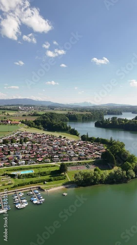 Aerial View of Schiffenensee Marina with Pre-Alps in the Background, Switzerland
