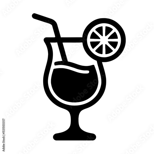 Cocktail Drink Icon with Lemon Slice and Straw - Refreshing Beverage Symbol