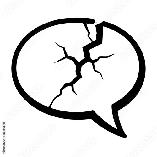 Black and White Cracked Broken Speech Bubble Icon for Communication Issues