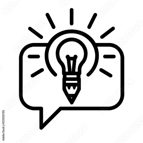 Black and White Creative Idea Lightbulb and Pencil in Speech Bubble Icon for Projects