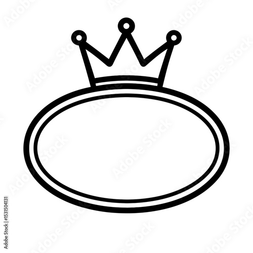 Black and White Crown with Oval Frame Icon for Royalty or Premium Label