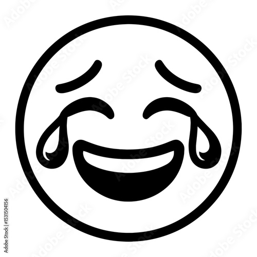 Black and White Face with Tears of Joy Emoji Icon for Laughter and Happiness