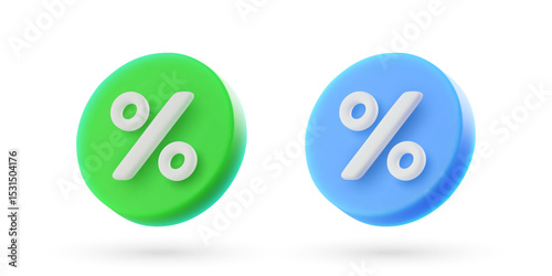 3d vector percent icons in cartoon minimal style.