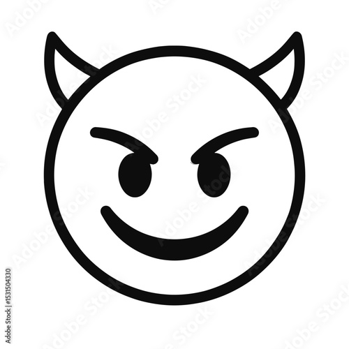 Black and White Devil Emoji Icon with Horns for Mischievous or Evil Expressions