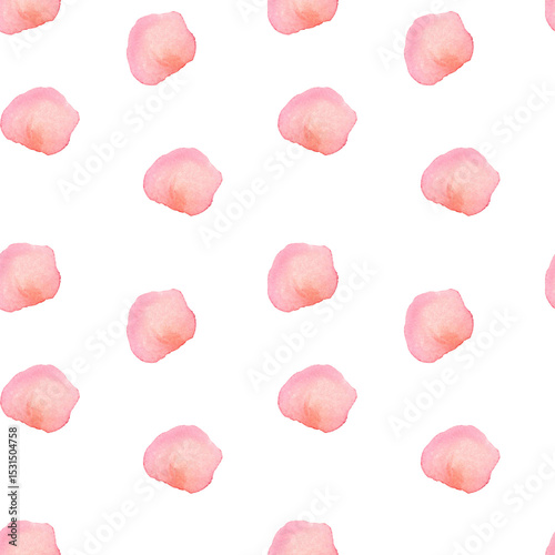 Watercolor seamless pattern hand drawn with pink spots. Polka dot pattern