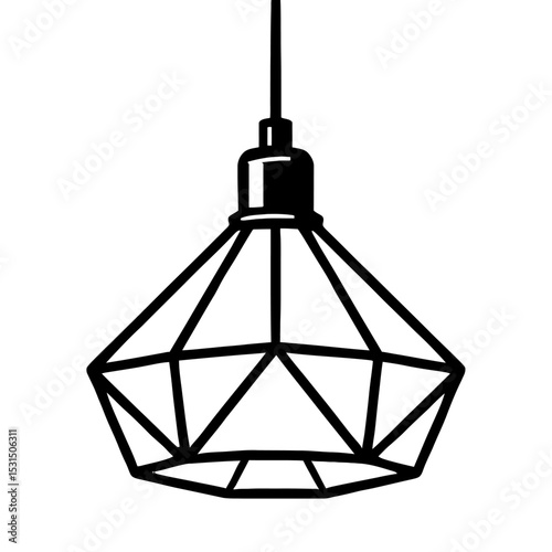 Geometric Pendant Lamp or Lampshade Vector Icon - Modern Interior Lighting Fixture for Home Decor