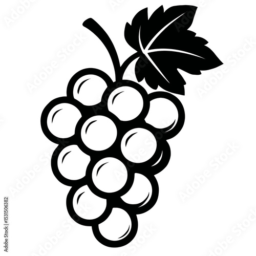 Simple Black and White Outline Grapes Icon Vector - Ideal for Food, Wine, and Harvest Designs