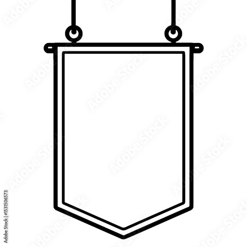 Simple Black and White Outline Hanging Pennant Flag Vector Icon - Customizable Template for Awards, Teams, or Decoration