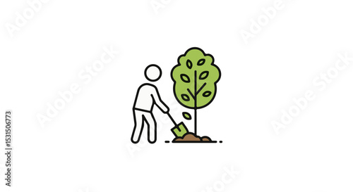 A person is planting a tree in the ground. 