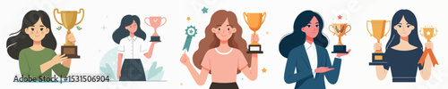 vector female character holding a trophy