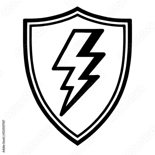 Black and White Shield with Lightning Bolt Icon Vector - Symbolizing Protection, Power, and Electrical Safety