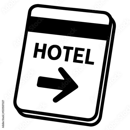 Black and White Hotel Keycard with Arrow Vector Icon - Guiding Towards Accommodation and Hospitality