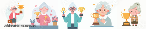 vector character grandma holding a cup