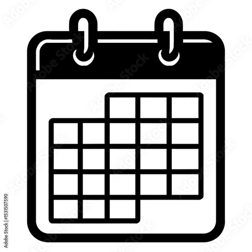 Black and White Calendar Icon Vector - Simple Representation for Dates, Appointments, and Scheduling