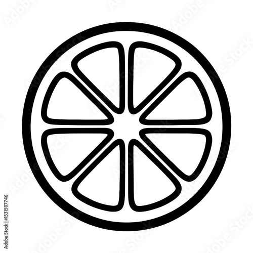 Simple Black and White Orange Slice Outline Vector Icon - Citrus Fruit Graphic Element
