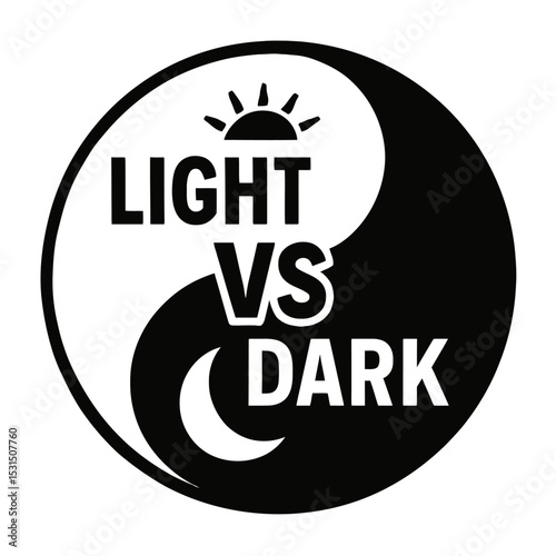 Black and White Light VS Dark Yin Yang Icon Vector - Symbolizing Duality, Balance, and Contrast