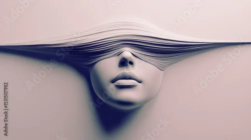 Panel kuchenny z motywem Stylized abstract face with flowing paper-like strands covering the eyes on a minimalist background
