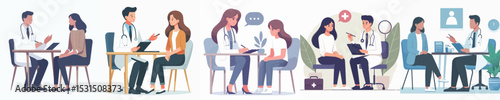 vector character woman talking with doctor