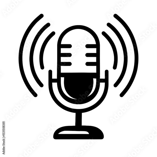 Black and White Outline Icon of a Microphone for Podcast or Audio Recording