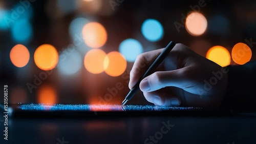 Hand use stylus on digital tablet for art design note taking technology concept
