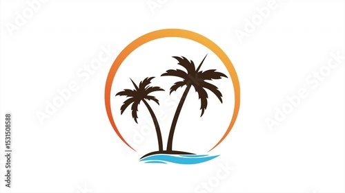 A tropical island. Animated logo, advertisement, banner for visualization of tourism and leisure content