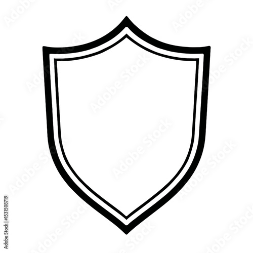 Black and White Outline Icon of a Shield for Security or Protection