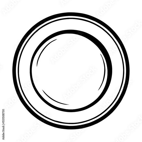 Black and White Outline Icon of a Dinner Plate for Kitchen or Food