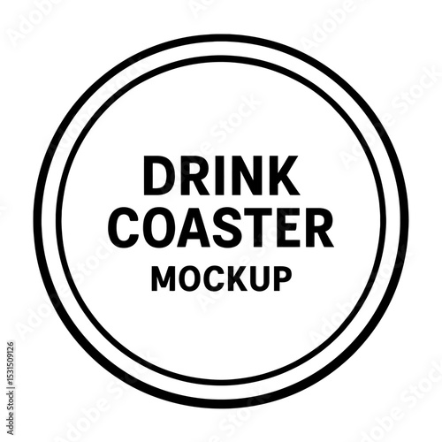 Black and White Drink Coaster Mockup Template in a Circular Outline