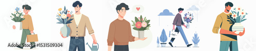 vector character holding flower vase