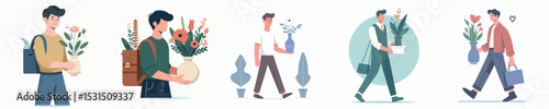 vector character holding flower vase