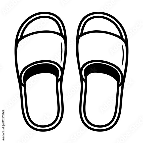 Simple Black and White Slip-on Sandals Icon - Casual Footwear