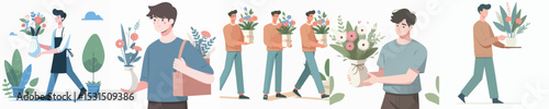 vector character holding flower vase