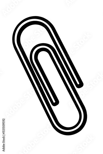 Simple Black and White Paper Clip Icon - Stationery and Document Fastener