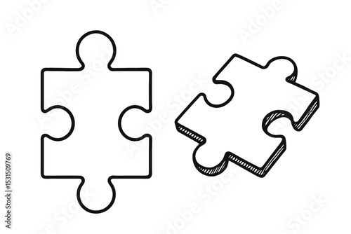 Simple Black and White Puzzle Piece Icon - Solution and Connection Symbol