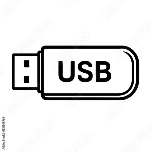 Simple Black and White USB Flash Drive Icon - Data Storage Device