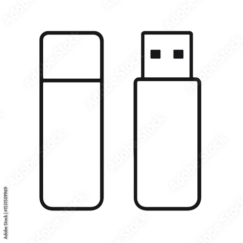 Simple Black and White USB Flash Drive Icon - Portable Data Storage