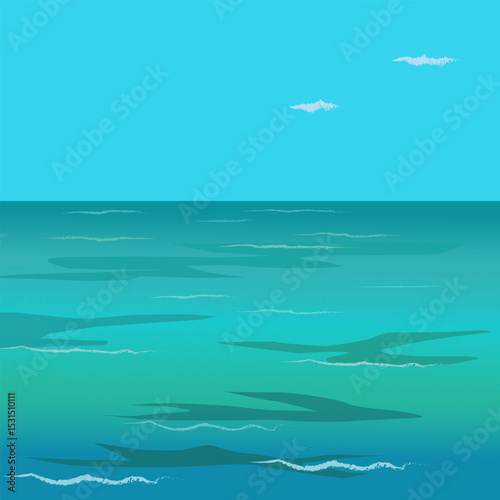 Calm seascape template with endless turquoise sea. Summer vector illustration for background, card, wallpaper. Gradient.