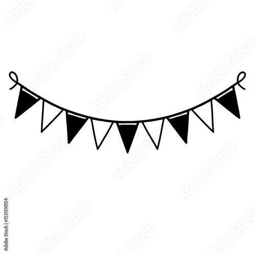 Simple Black and White Bunting Flags Icon - Party and Celebration Decoration